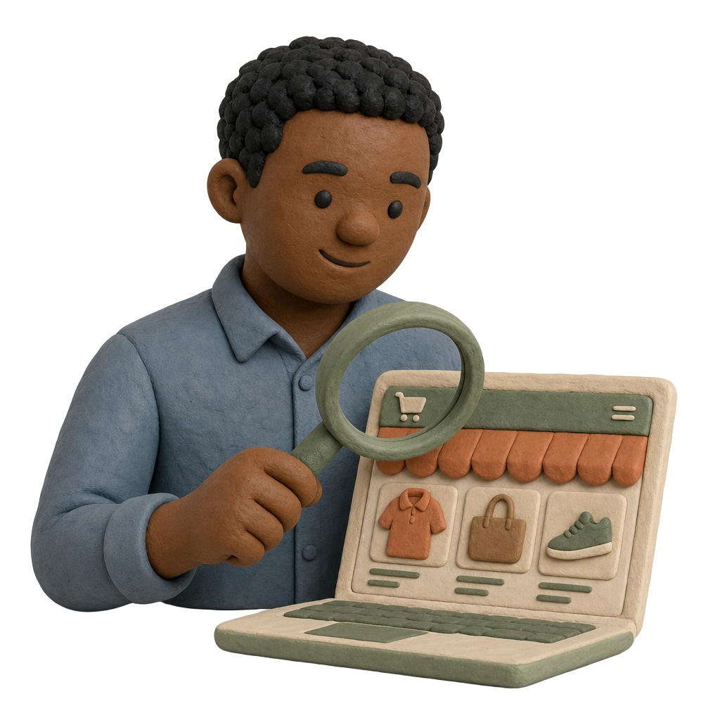Clay illustration of an analyst reviewing pharmacy listings